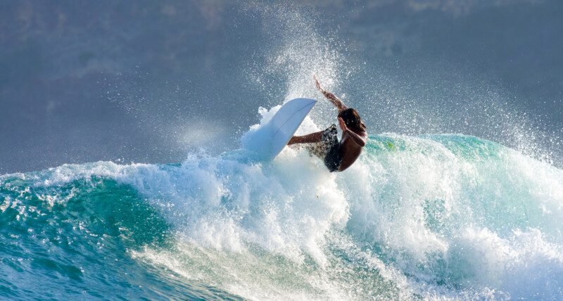 Advanced surfer on a surfboard in Bali